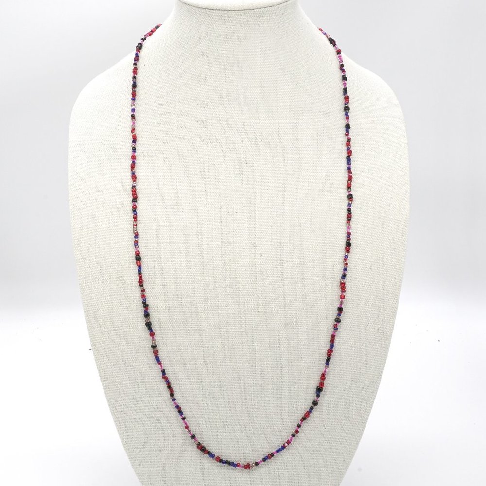 Long assorted color bead necklace.